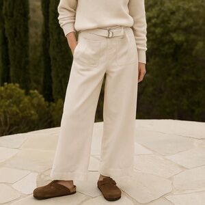 Cloth & Stone Belted Wide Leg Crop Pants Size 30 Light Beige Ecru